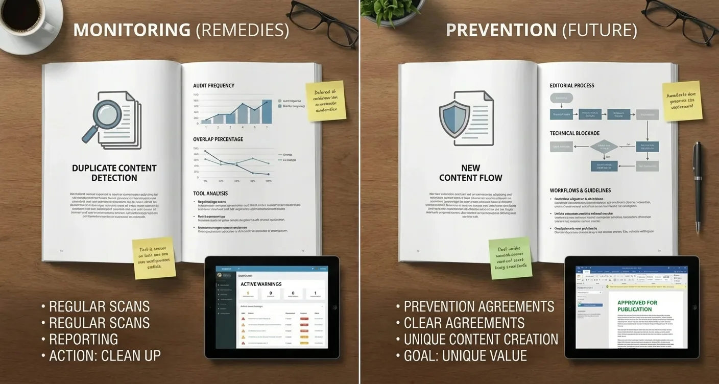 Duplicate content audit solutions comparison. Monitor content overlap, prevent SEO issues from copied text with professional tools.