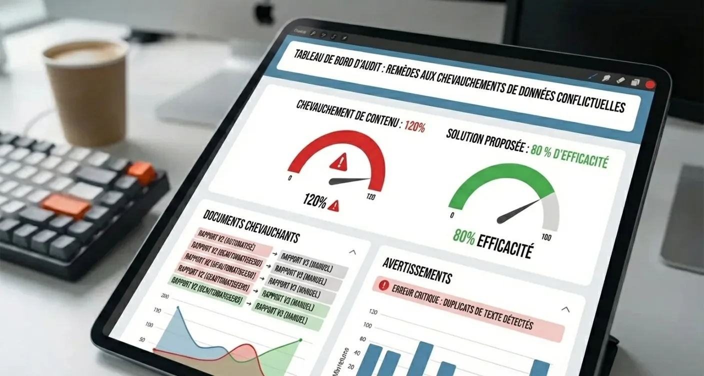 Tableau de bord numérique affichant des données contradictoires, essentiel pour l'analyse de performance et la détection d'anomalies.