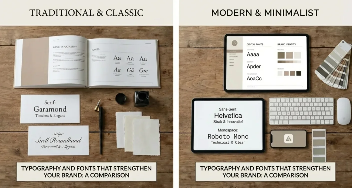 Side-by-side comparison showcasing brand kit elements: typography and fonts for a strong, professional brand identity.