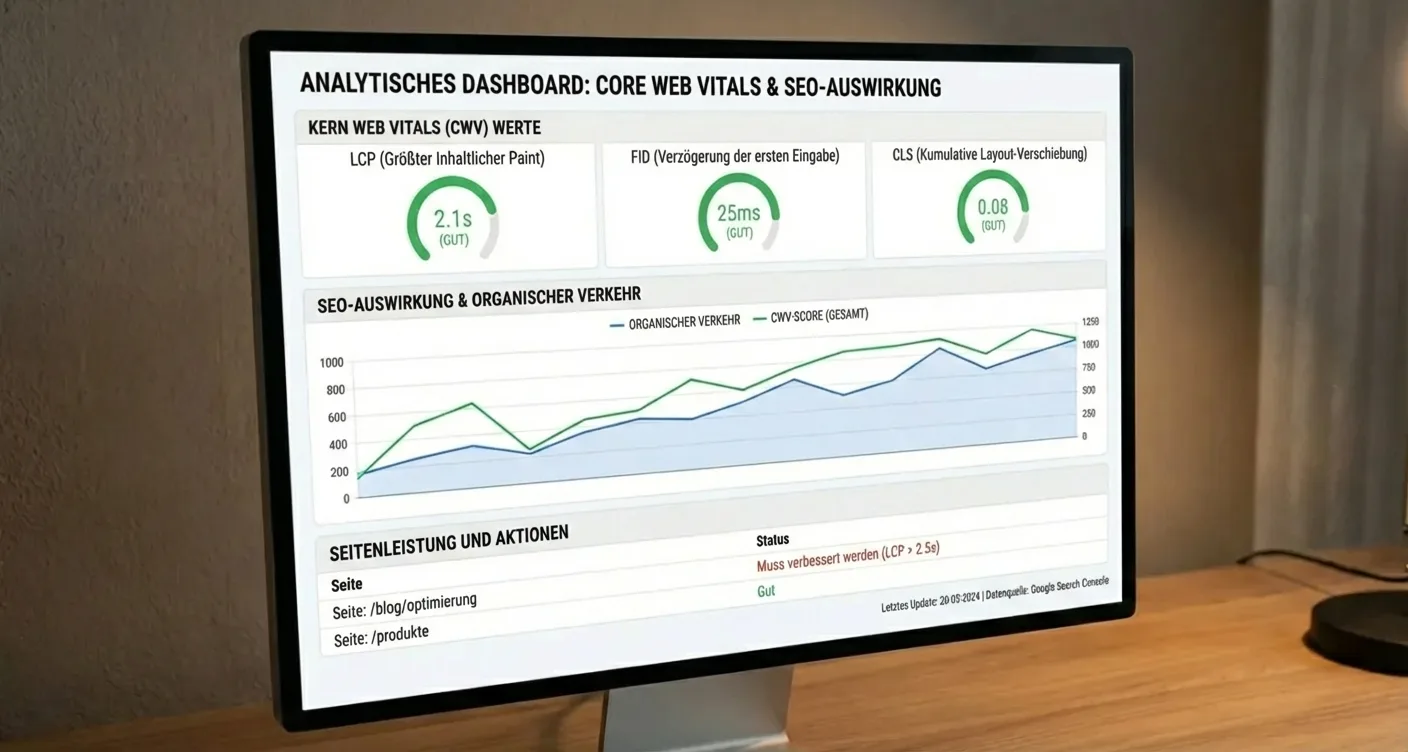 Dashboard zeigt Core Web Vitals Daten: wichtige Metriken zur SEO-Optimierung und Steigerung der Website-Performance.