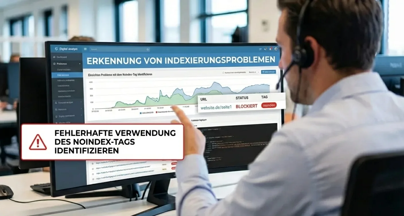 Analyse von Indexierungsproblemen durch fehlerhafte Noindex-Tags zur Optimierung der Google-Sichtbarkeit.