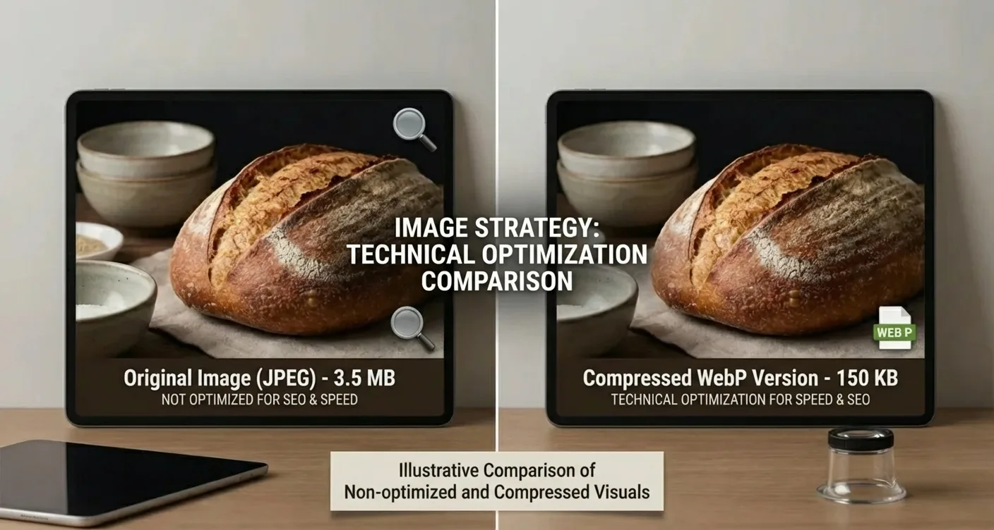 Unoptimized vs. WebP optimized image comparison for technical SEO, website speed, and effective visual content strategy.