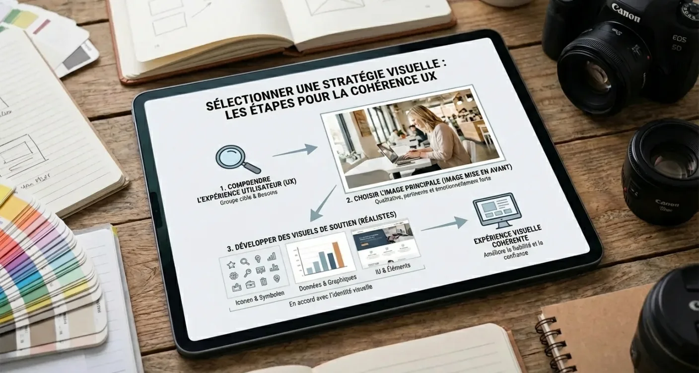 Infographie didactique sur les étapes pour définir une stratégie visuelle cohérente et impactante.