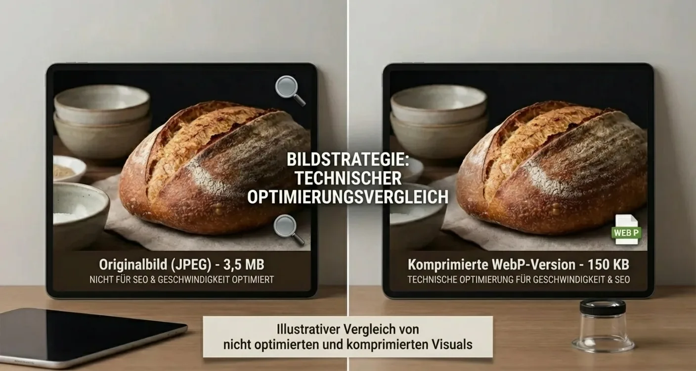 Vergleich: WebP-optimierte vs. unoptimierte Bilder für technische SEO Bildoptimierung, schnelle Ladezeiten & eine authentische Bildstrategie.
