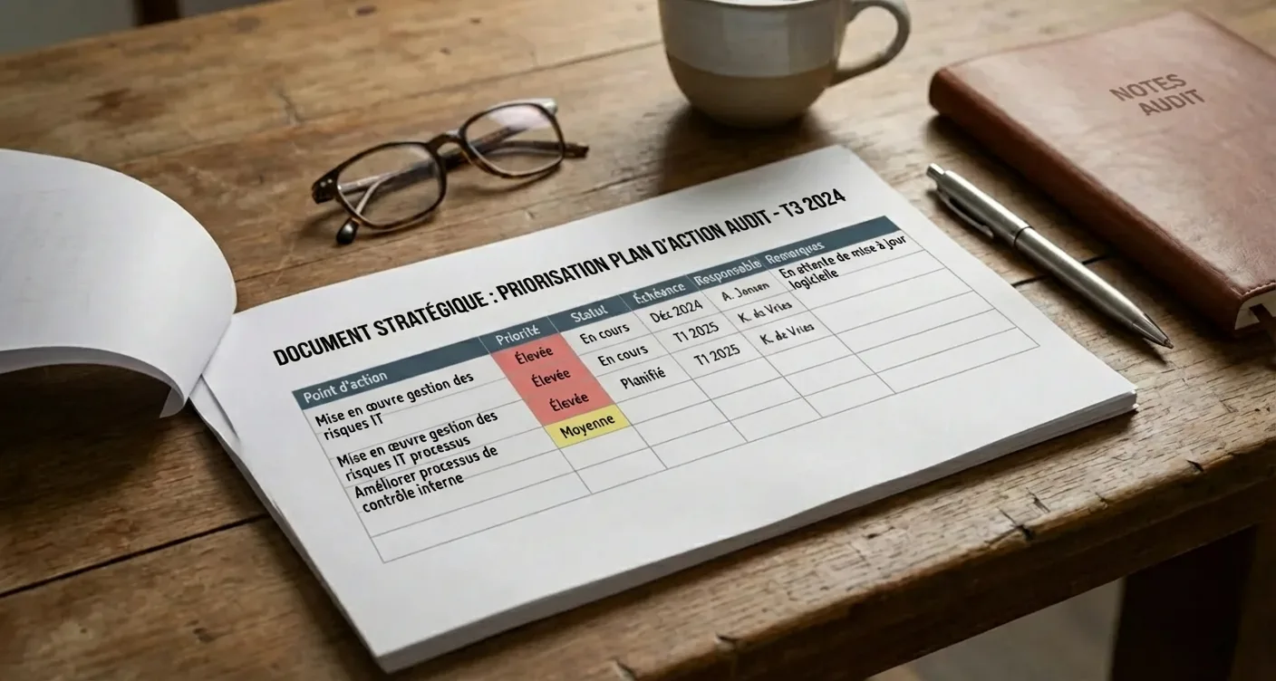 Document stratégique avec focus sur la priorisation des plans d'action et objectifs business.
