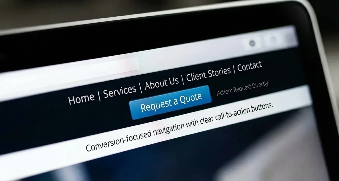 Modern business website navigation structure optimizing conversions & user experience (UX).