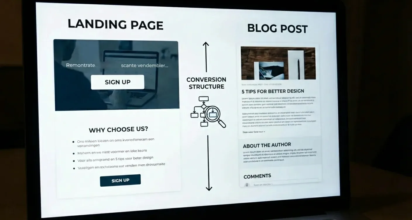 Modern landing page vs blog post comparison: see structural differences for conversion optimization.