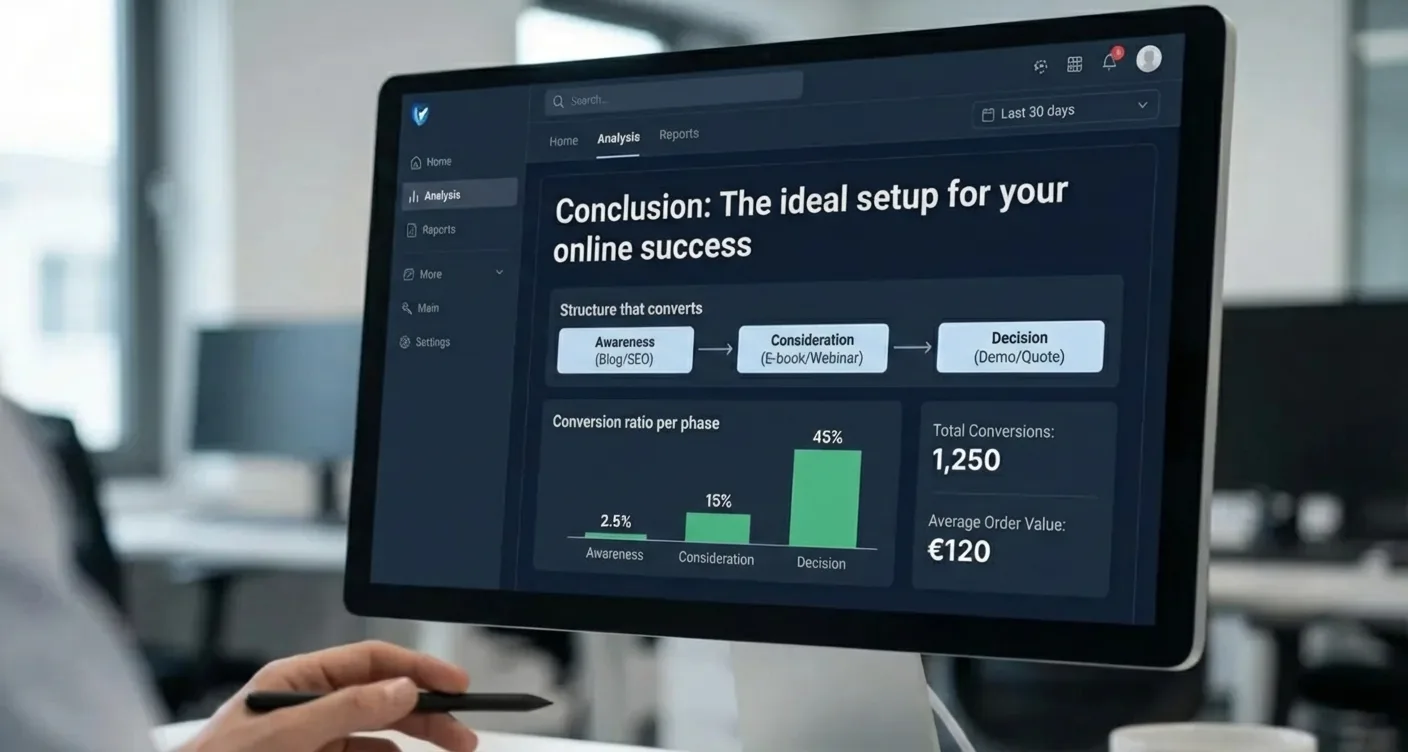Digital analytics dashboard showcasing website conversion data, optimal structure for SEO success, and improved online performance.