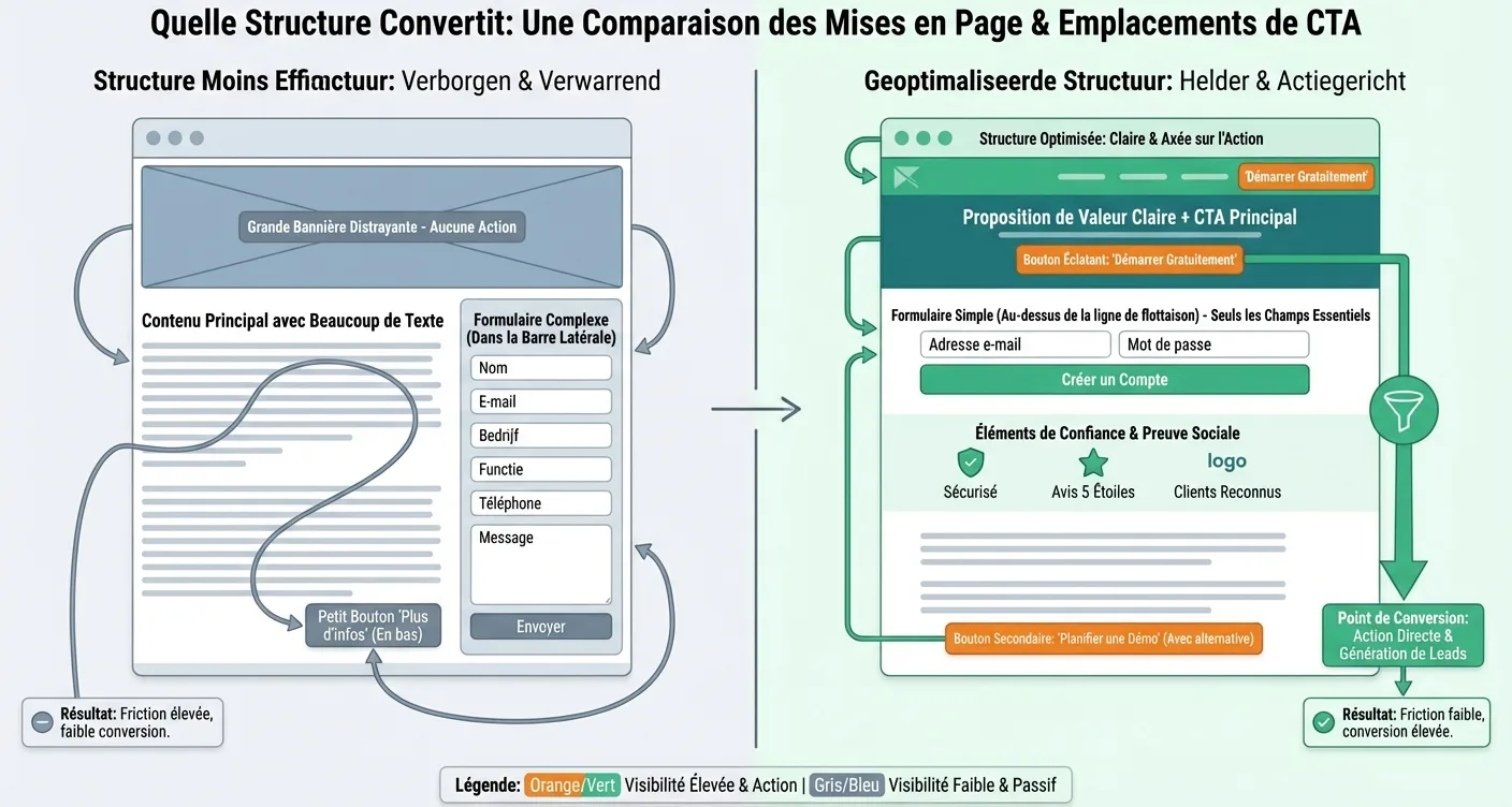 Infographie UX/UI: Structure de page et placement des boutons CTA idéal pour maximiser les conversions.