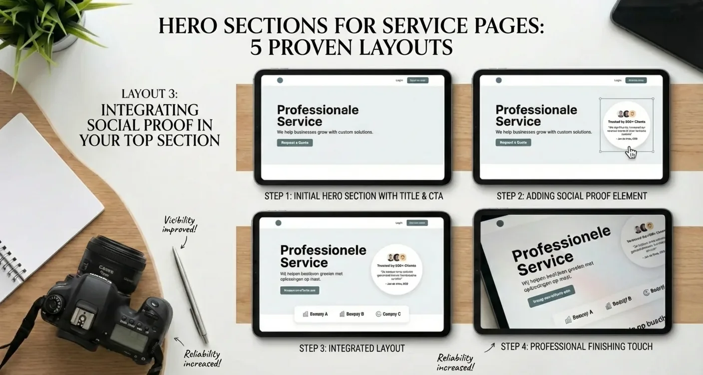 Optimized Layout 3 for service page hero sections, integrating social proof for a professional, high-conversion design.