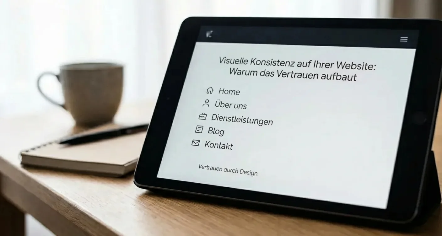 Klares, minimalistisches Navigationsmenü einer Website, konsistentes Design und klare Typografie für Nutzervertrauen.