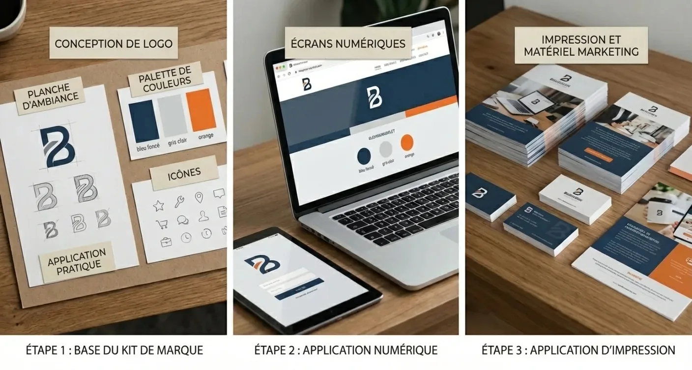 Illustration pas à pas d'un guide ou tutoriel visuel.