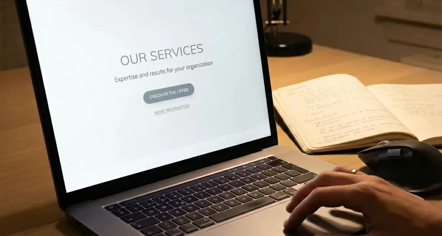 Minimalist website interface with subtle, high-converting CTAs and a clean, professional layout.