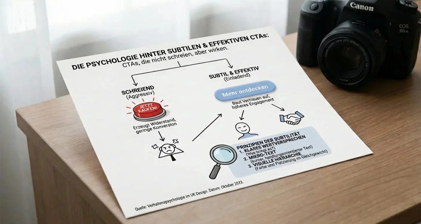 Infografik: Psychologie effektiver Call-to-Actions (CTAs) & subtile Methoden für mehr Conversions im Marketing.