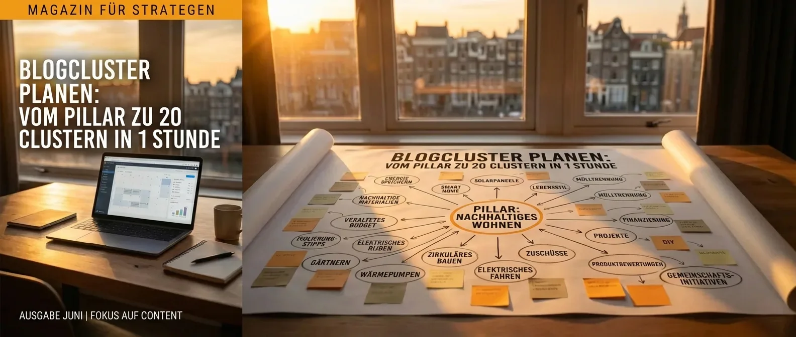 Pillar Page und Content-Cluster Strategie: 20 Blogcluster effizient in 1 Stunde planen.