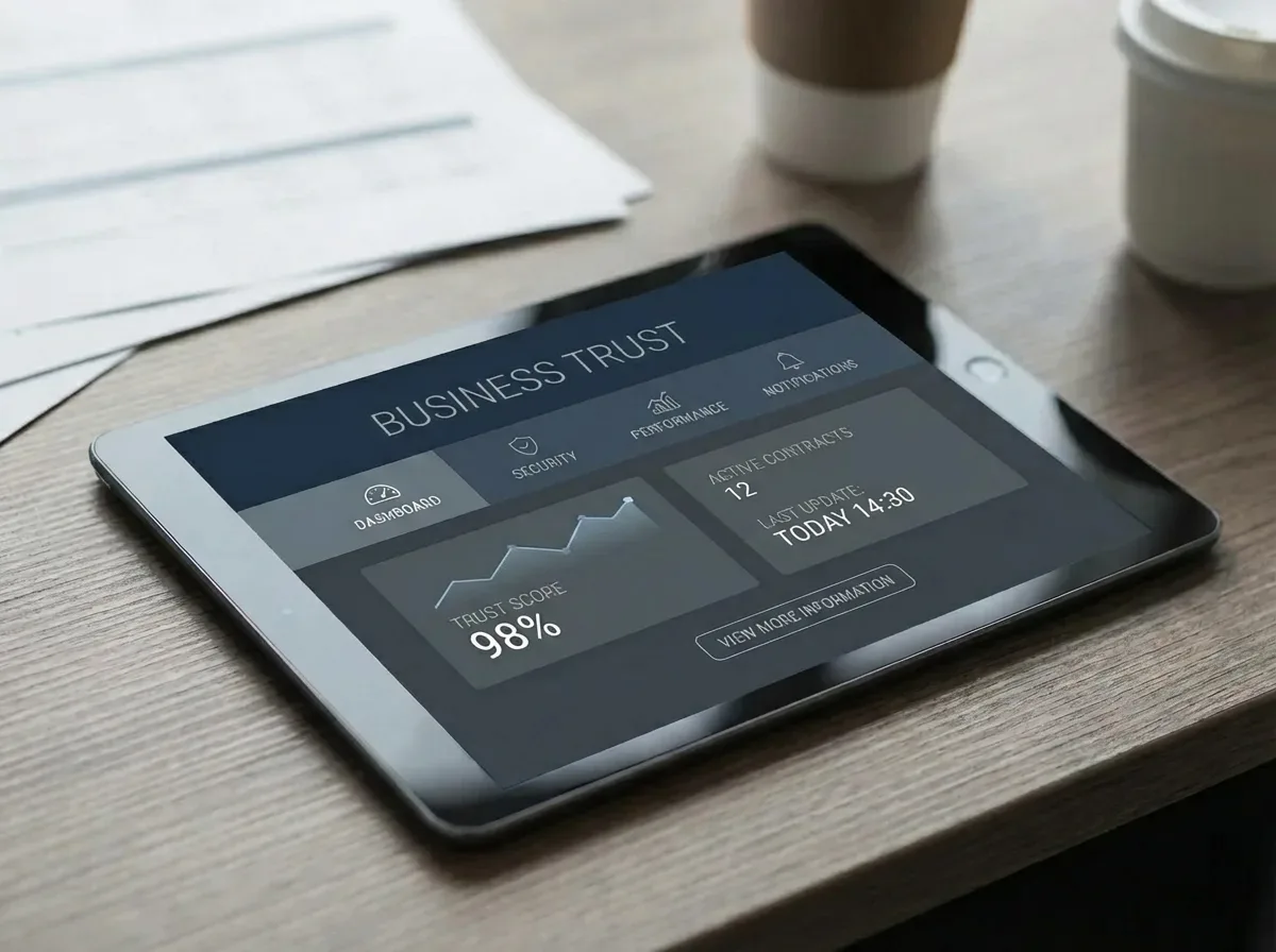Clean, minimalist corporate trust interface design. Professional UI for financial services, sharp focus.