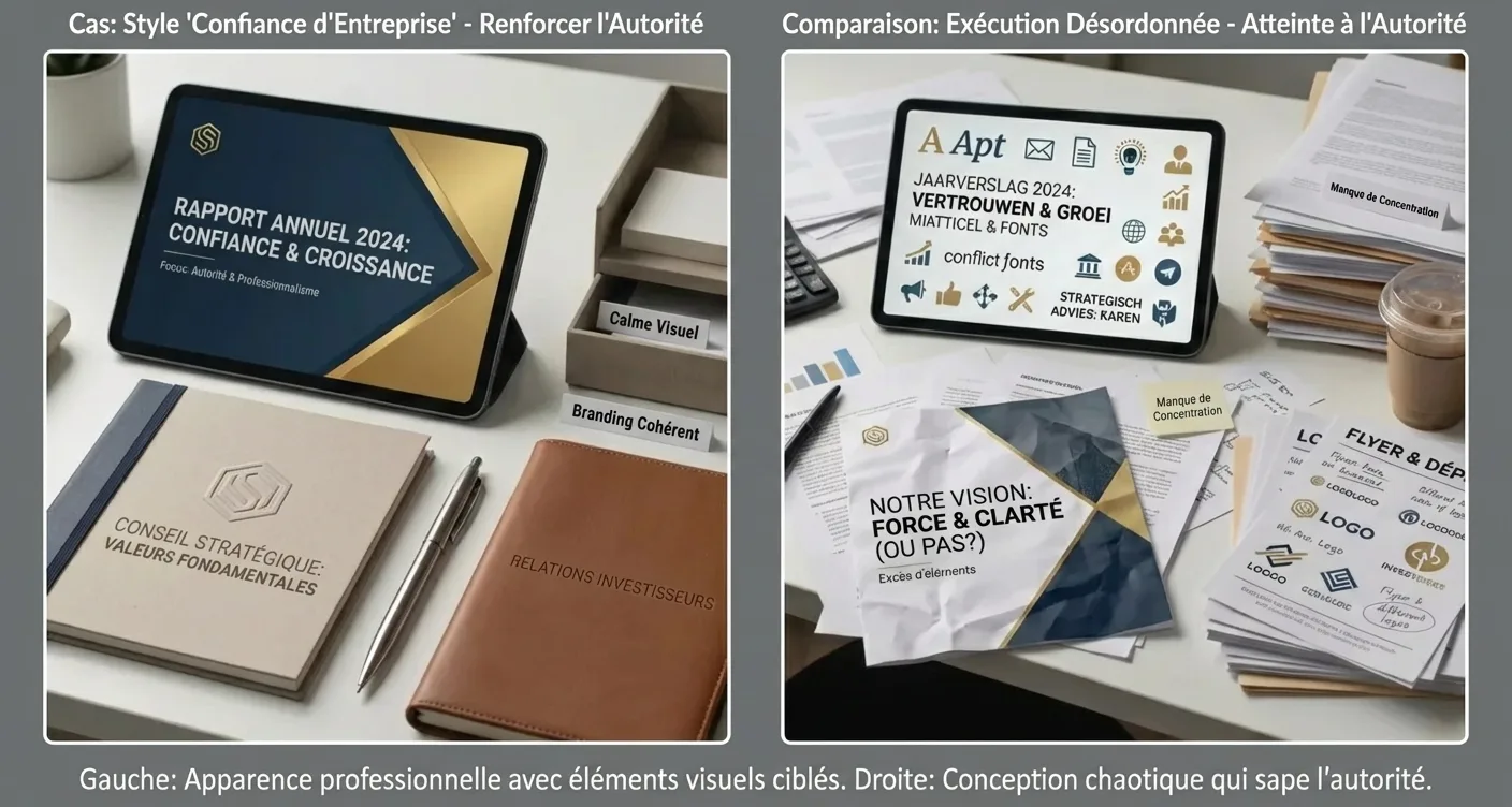 Comparaison côte à côte de styles visuels et de design en mise en page.