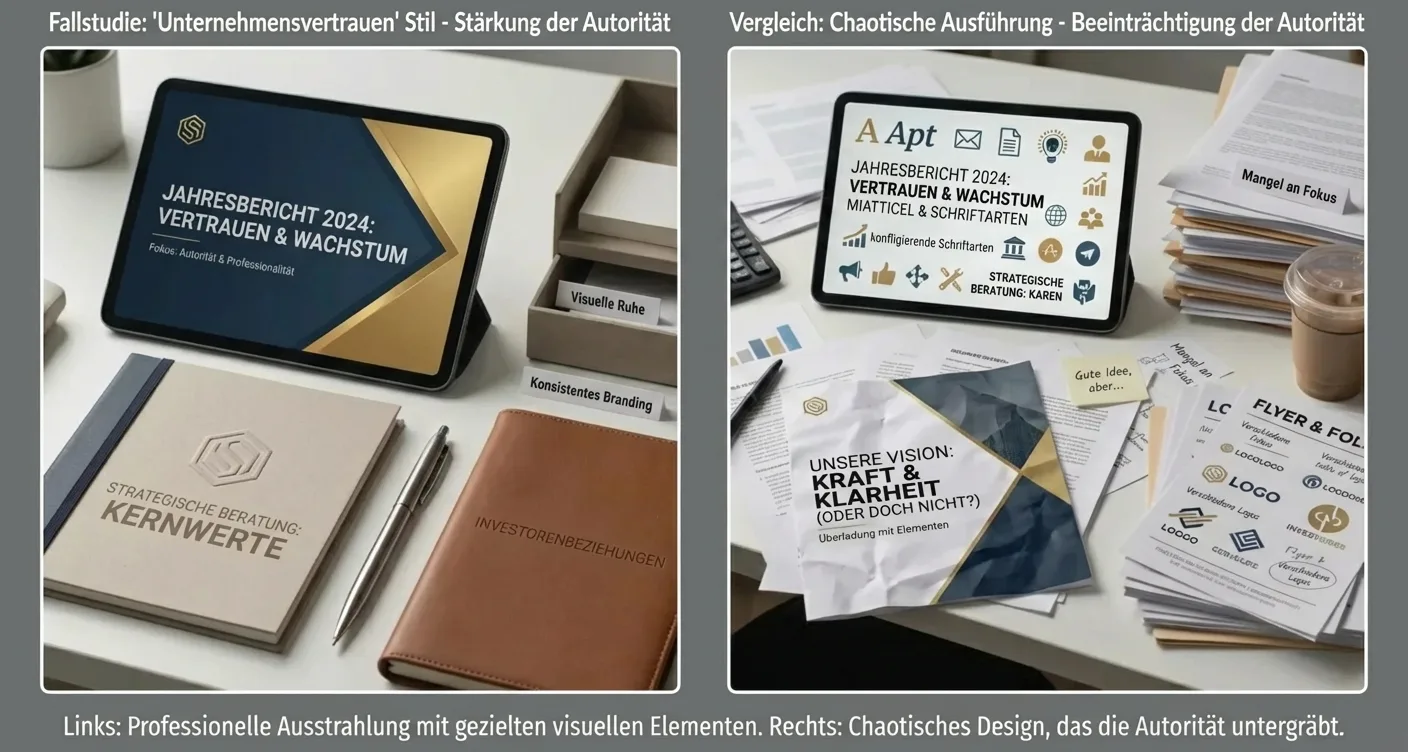 Corporate Trust Design im Vergleich: Best Practices für klares, professionelles Erscheinungsbild. Visuelle Elemente stärken Autorität und Vertrauen.