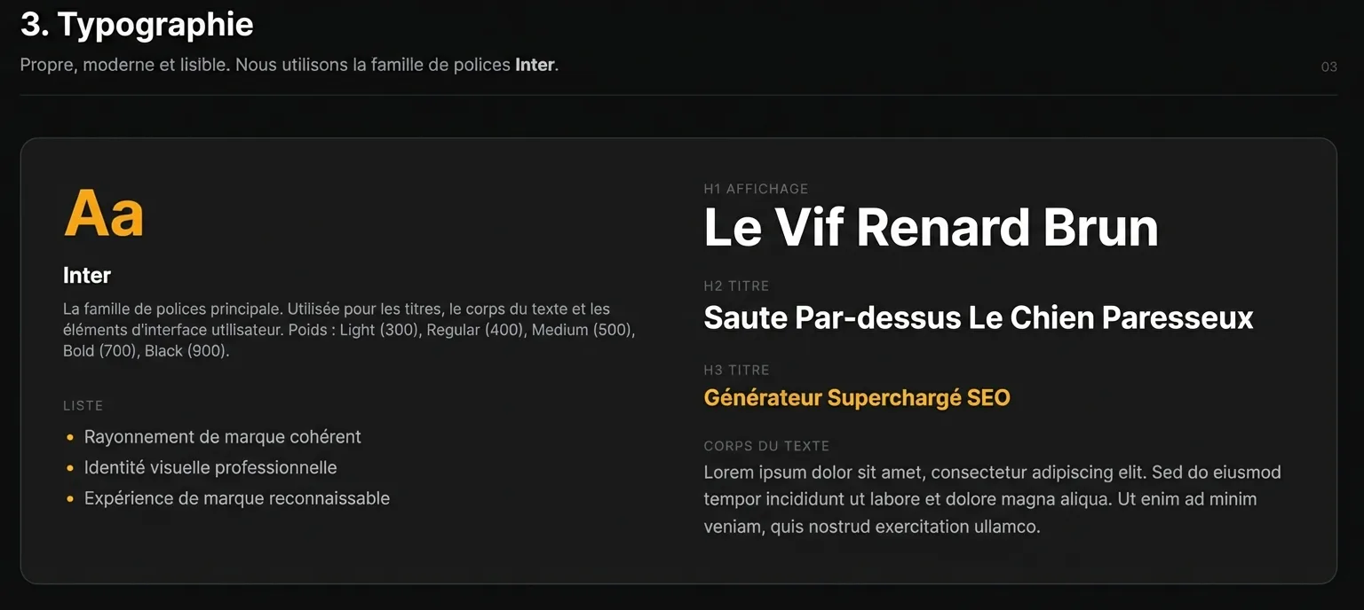 Typographie branding : sélection de police, titres et mise en page pour identité visuelle.