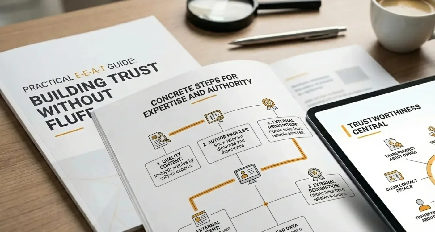 Infographic: E-E-A-T strategies to build trust, expertise, and authority for a professional online presence.