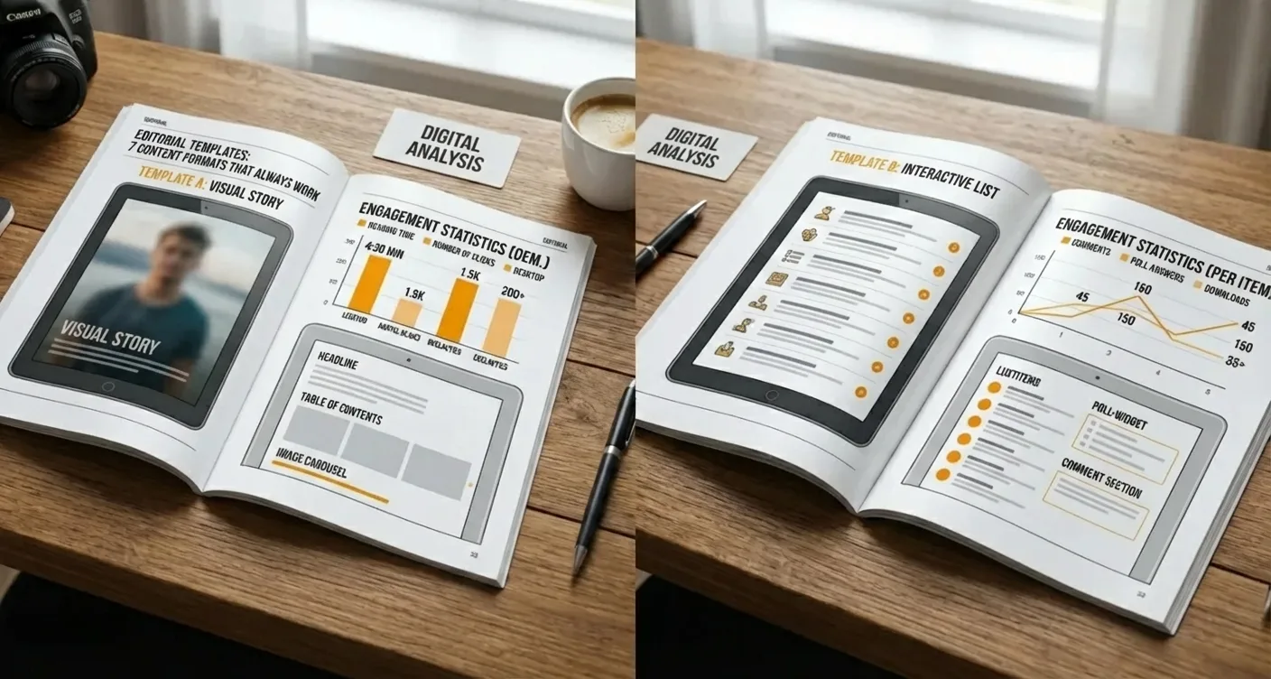 Comparison of 7 effective editorial content formats, showing engagement statistics for content strategy.