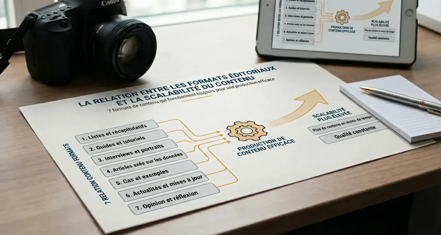 Infographie des 7 formats de contenu éditorial toujours efficaces pour une stratégie de marketing de contenu réussie.