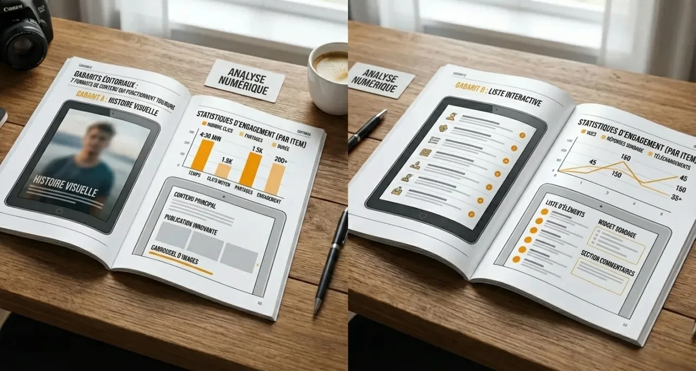 Infographie comparative: 7 formats de contenu éditorial efficaces et leurs statistiques de performance.