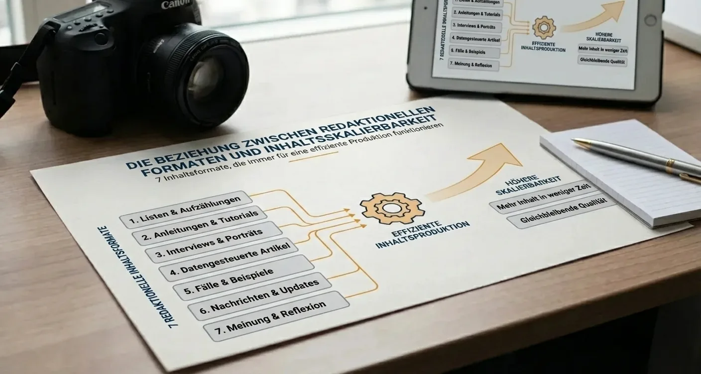 Infografik erklärt Zusammenhang zwischen redaktionellen Vorlagen und effizienter Content-Skalierung für Marketing.