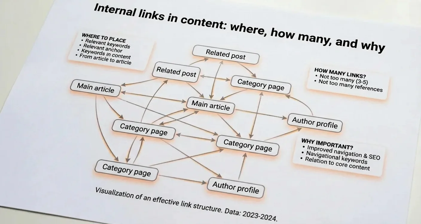 Digital network diagram visualizing internal link structure and SEO impact on content strategy.