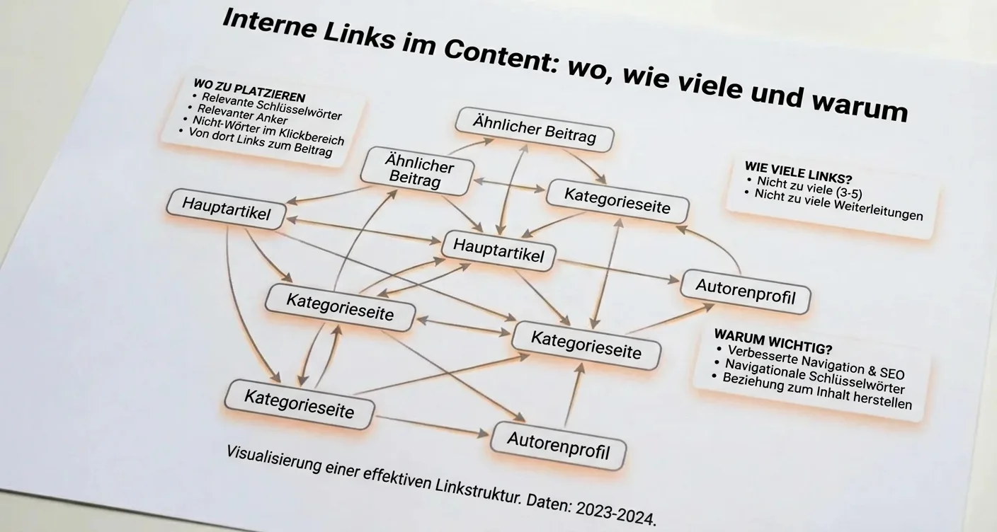 SEO-Netzwerkdiagramm visualisiert interne Linkstruktur für Content-Strategie und Suchmaschinen-Optimierung.