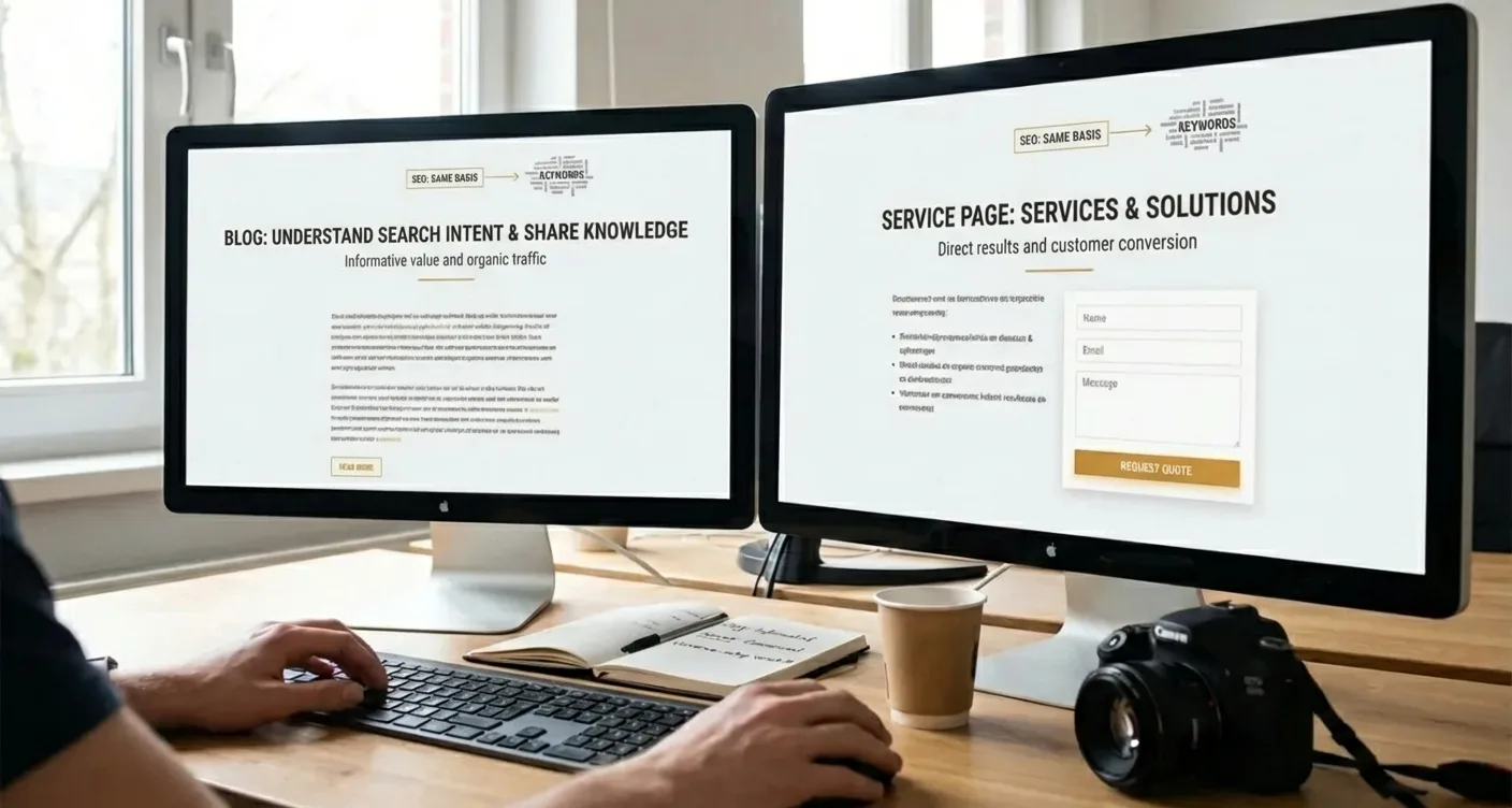 Understanding search intent: informational vs. commercial for SEO, blog content, and service pages in digital marketing.