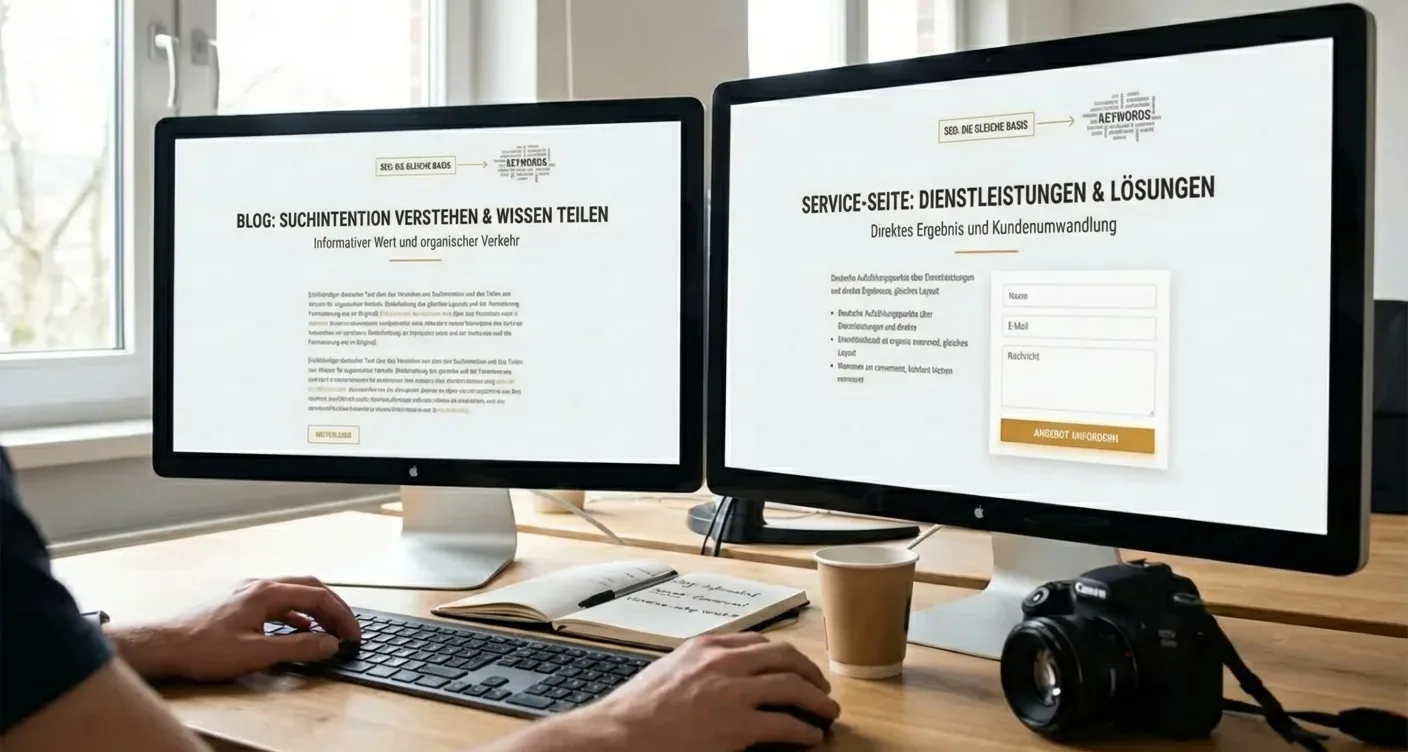 Praktische SEO: Suchabsicht erkennen (informativ vs. kommerziell) für Blog- und Serviceseiten.