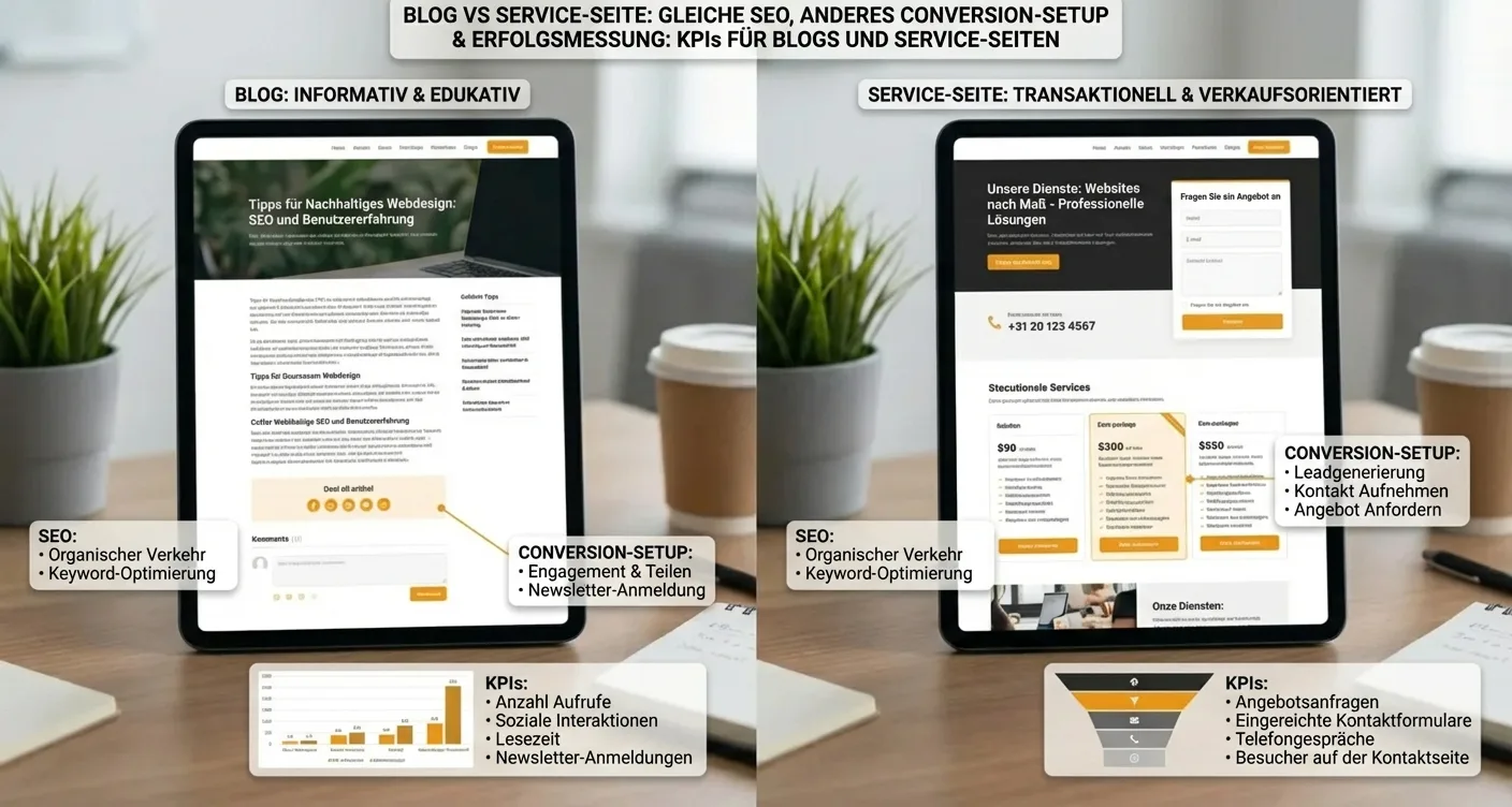 Vergleich: SEO-Erfolgsmessung & KPIs für Blogs und Serviceseiten