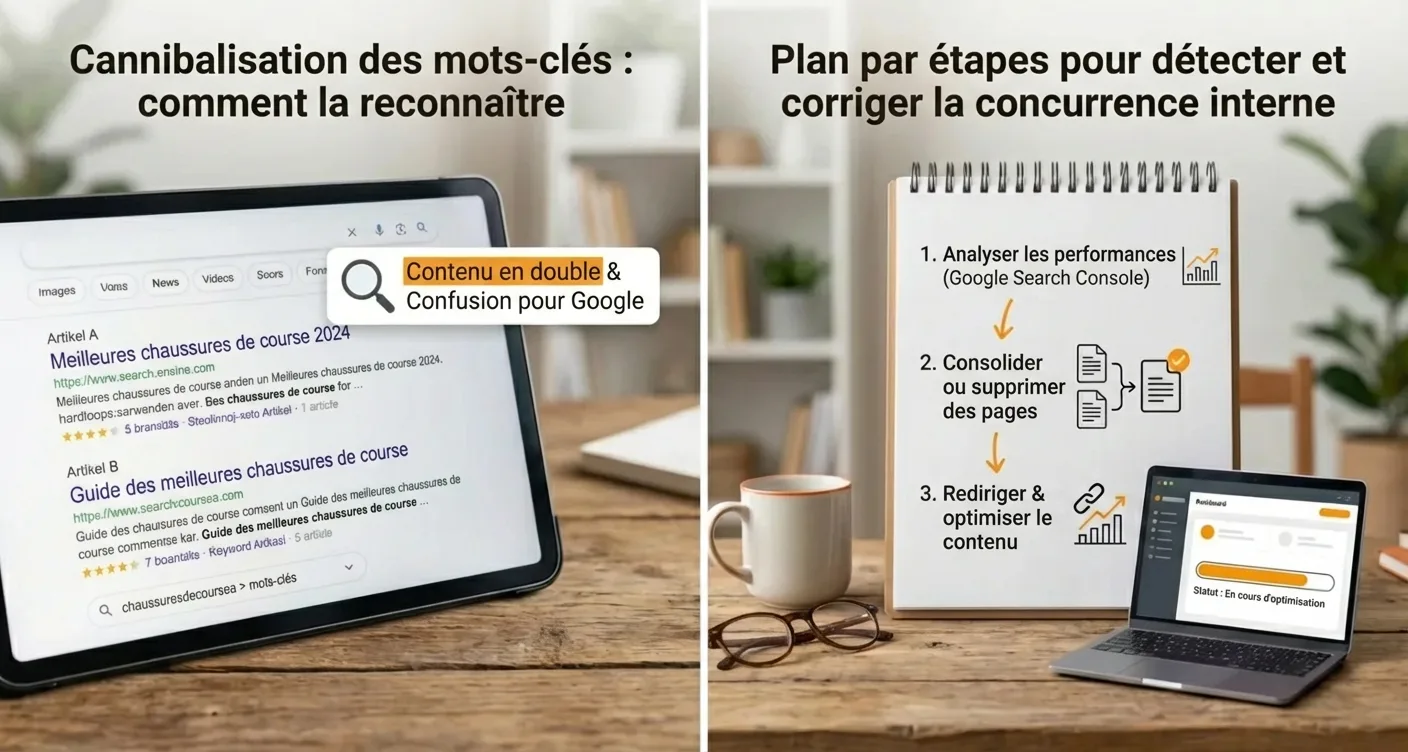Détection et correction de la cannibalisation de mots-clés pour optimiser votre stratégie SEO.