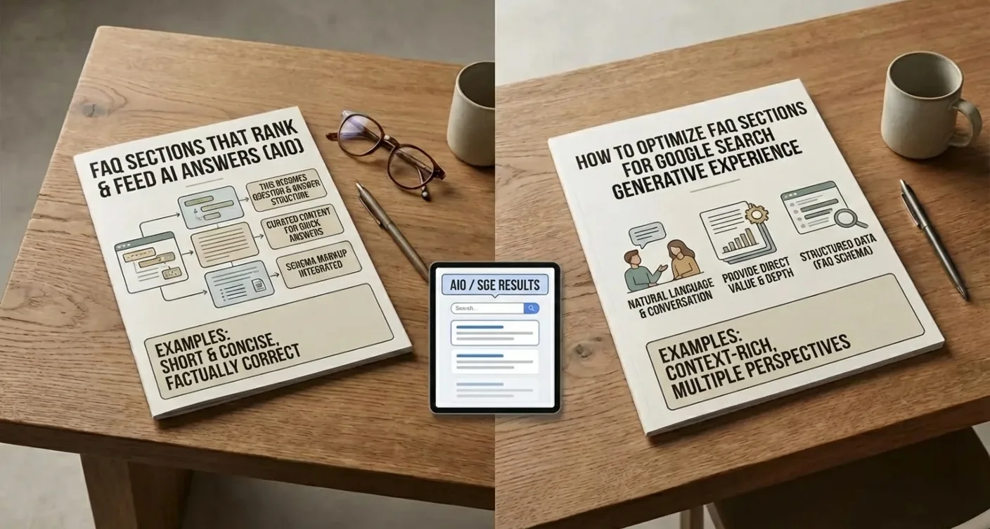 Side-by-side comparison of AI-optimized FAQ sections and best practices for Google SGE optimization.