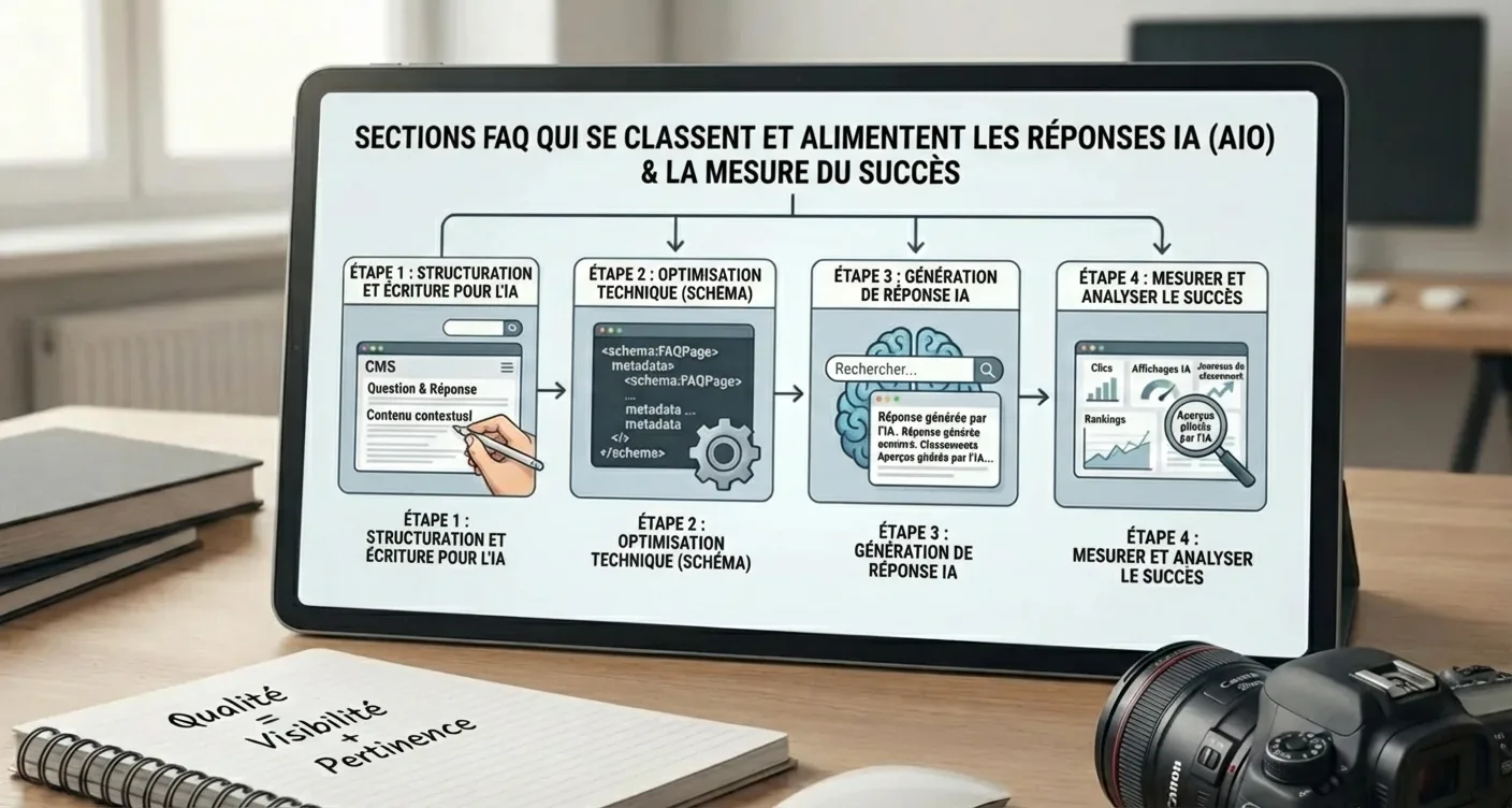 Guide visuel étape par étape : créez des sections FAQ performantes pour le SEO et l'expérience utilisateur.