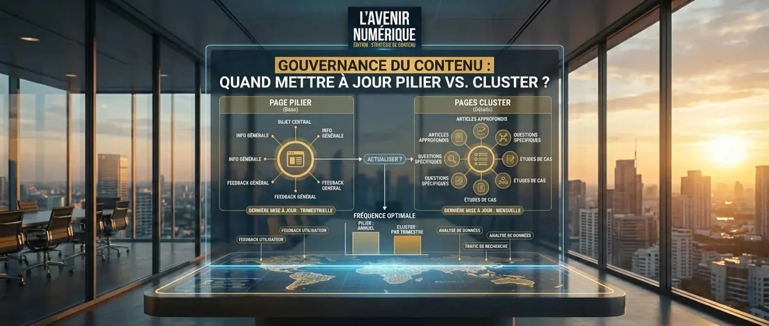 Gouvernance contenu SEO : quand actualiser pages piliers et clusters.