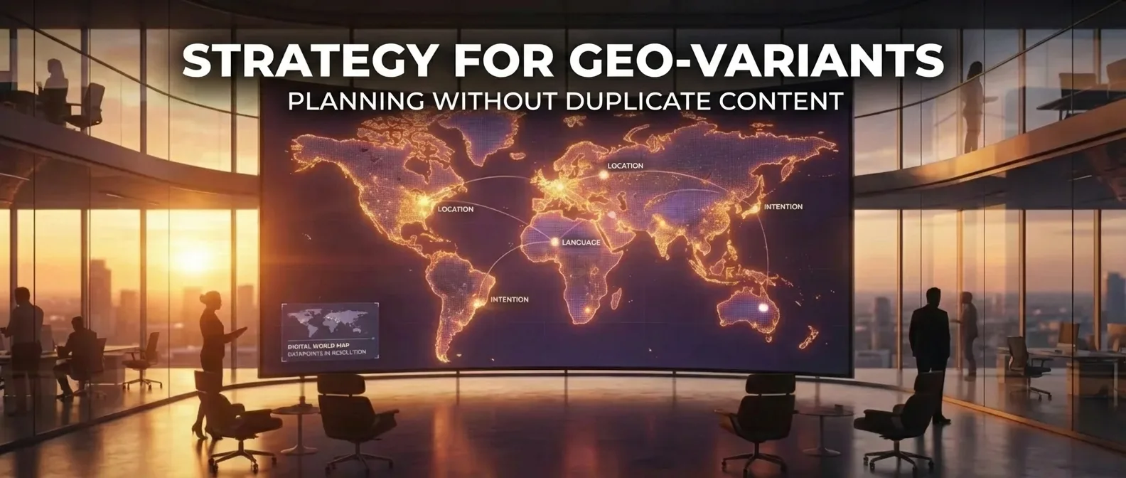 International SEO strategy planning with geo-targeting and duplicate content prevention.