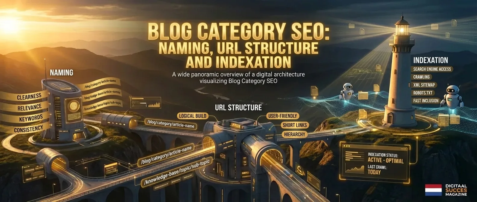 SEO best practices for blog categories: naming, URL structure, and indexing.