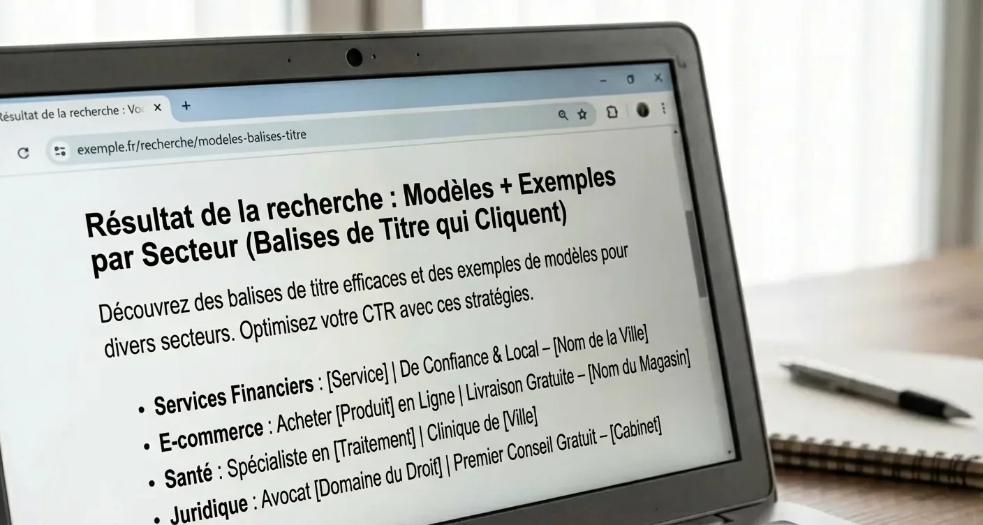 Gros plan d'une SERP avec balise titre SEO optimisée, pour améliorer la visibilité et le taux de clic des résultats de recherche.
