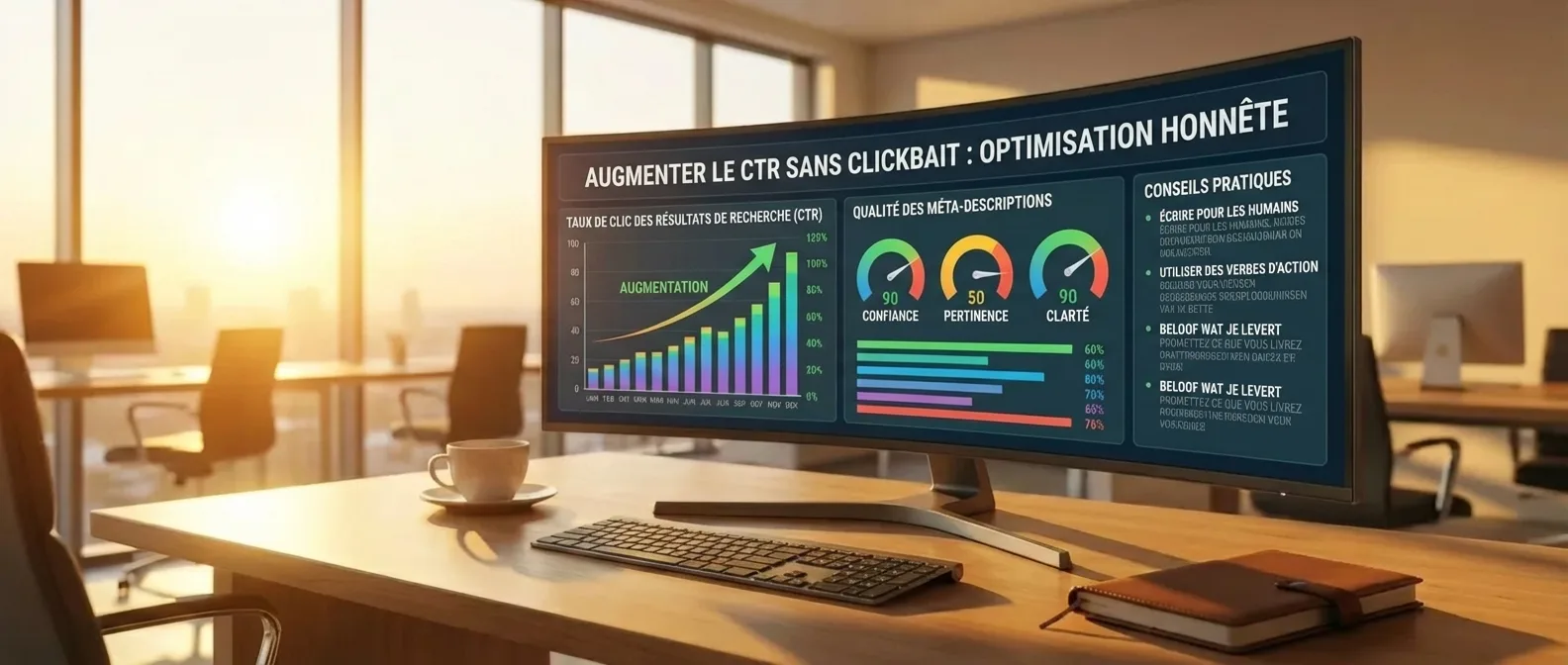 Rédaction de méta descriptions SEO pour augmenter le taux de clics (CTR) sans clickbait.