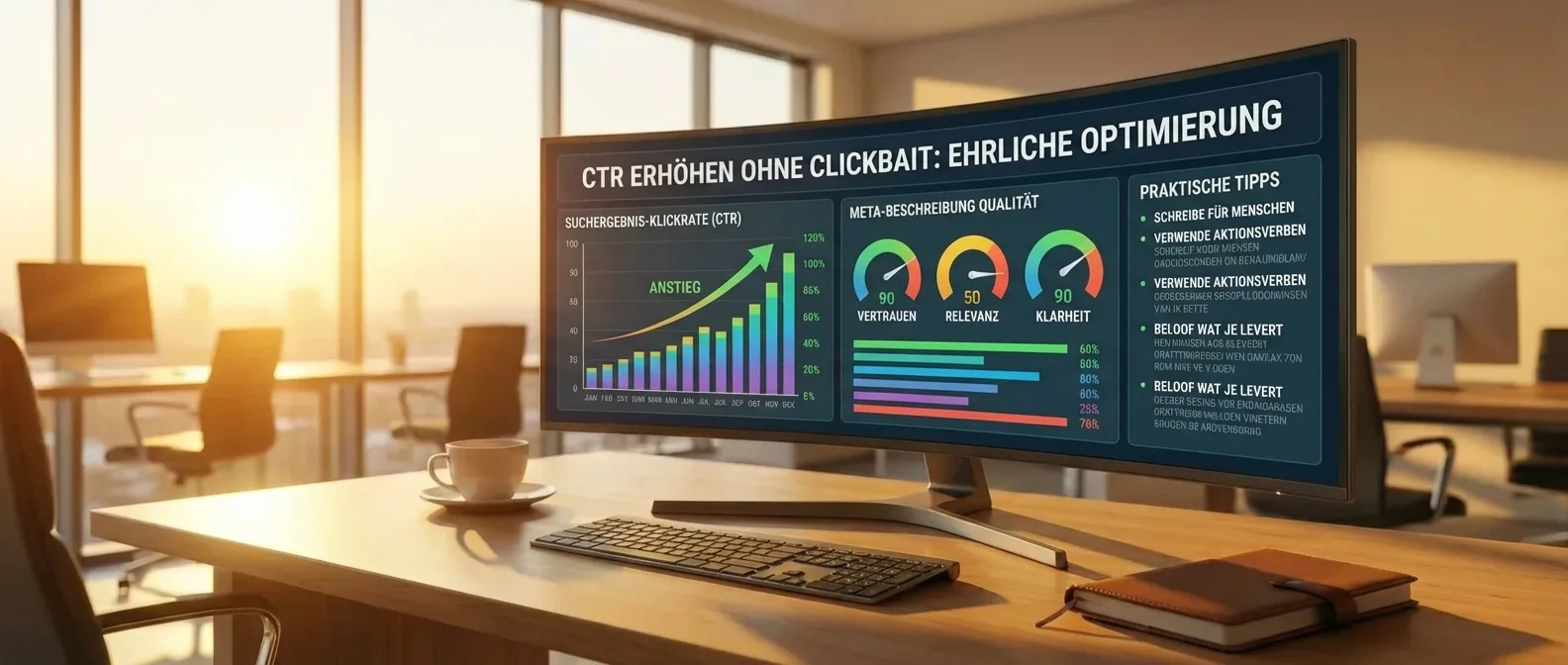 Meta-Beschreibungen optimieren für höhere Klickrate (CTR) in Suchergebnissen, seriös & ohne Clickbait.