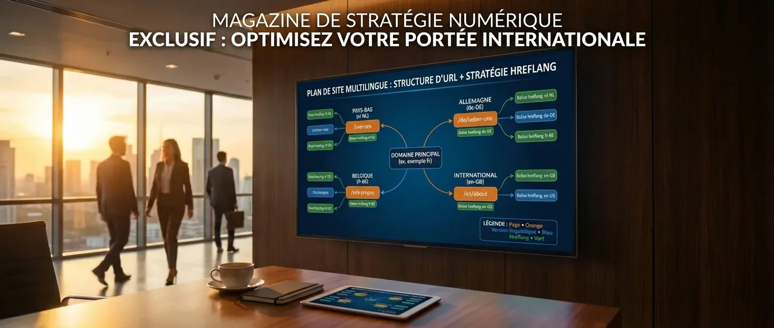Sitemap multilingue visuel, optimisant la structure du site web pour le référencement international.