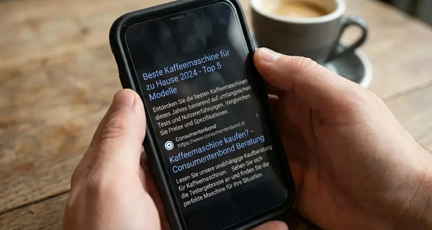 Mobiler Bildschirm mit optimierten SERP-Snippets: ansprechende Titel und Meta-Beschreibungen für bessere Sichtbarkeit und Klickraten in der mobilen Suche.