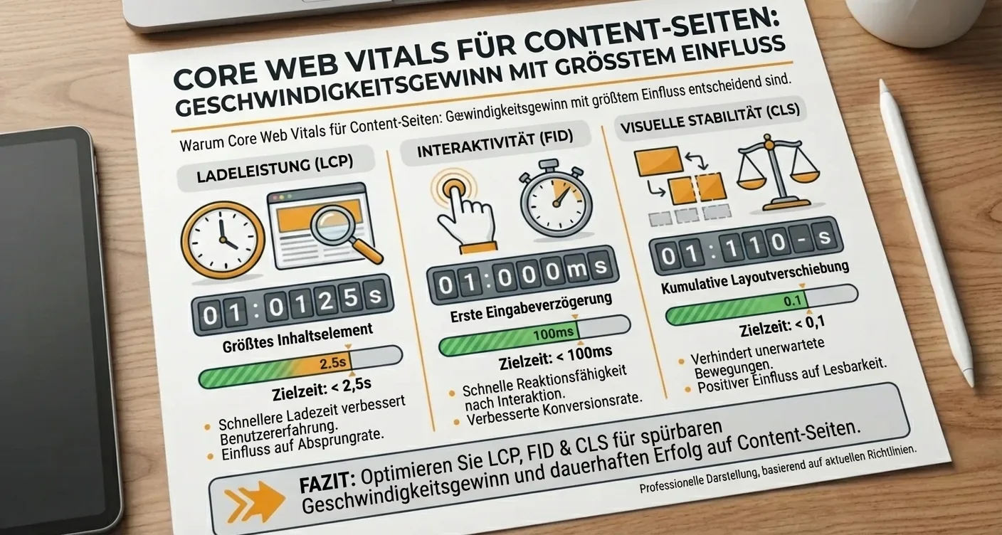 Infografik: Warum Core Web Vitals für Inhaltsseiten wichtig sind – für besseres SEO & Nutzererlebnis.