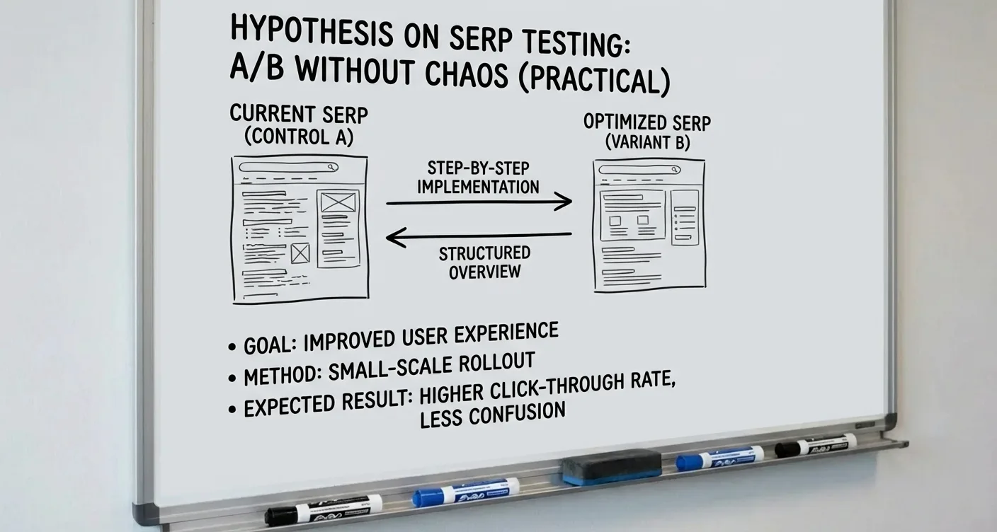 SERP A/B testing hypothesis written on whiteboard for SEO strategy