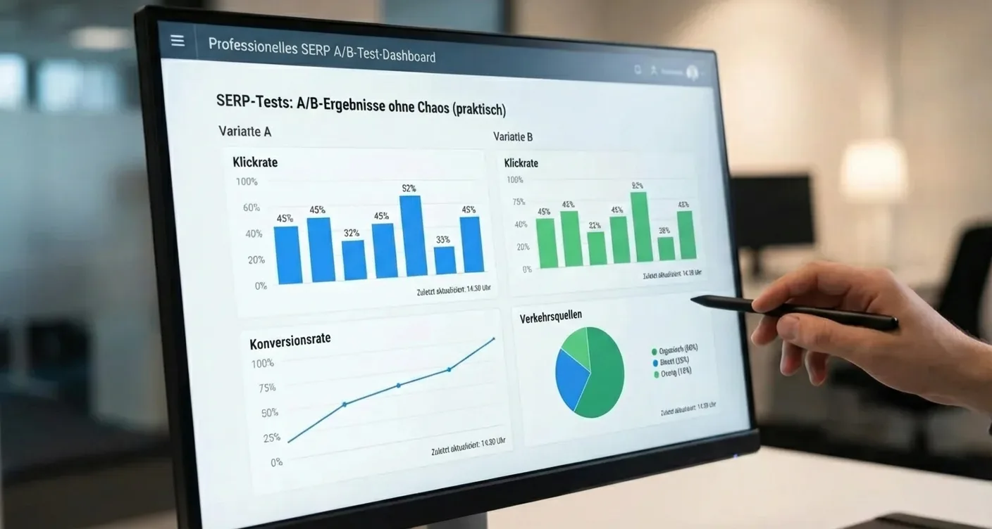 Dashboard-Nahaufnahme für SERP A/B Tests: Visualisierung detaillierter Leistungsanalyse mit klaren SEO-Grafiken.