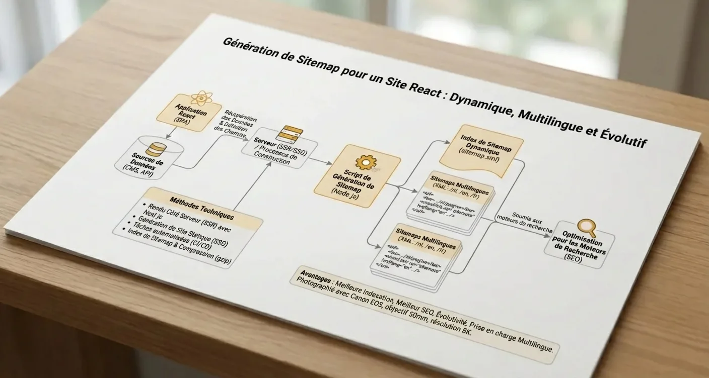 Schéma des techniques de génération de sitemap dynamique multilingue pour les SPA React.