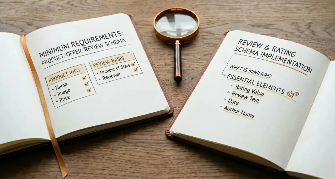Product Schema, Offer, and Review Schema minimum requirements comparison for SEO implementation.