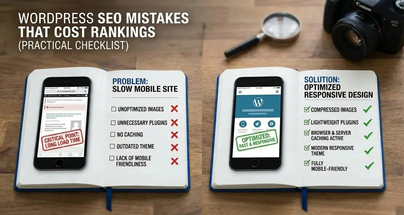 WordPress SEO errors affecting mobile speed & responsive web design performance.
